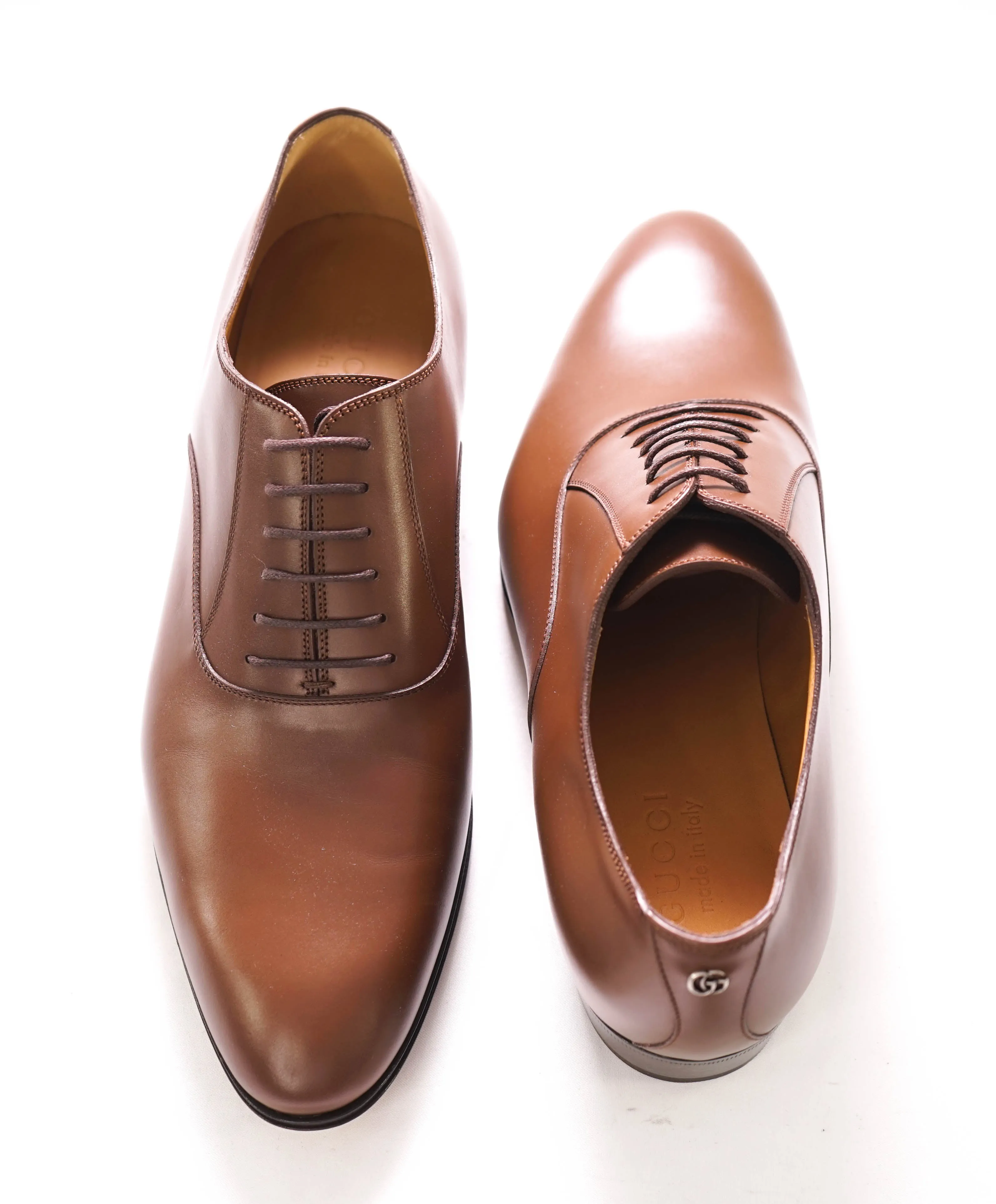 $890 GUCCI - "ADEL" Brown Logo Heel Oxford - 10US (9.5G)
