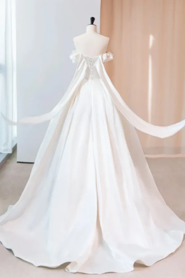 A Line Satin ivory Long Prom Dress, ivory Long Evening Dress APP0863