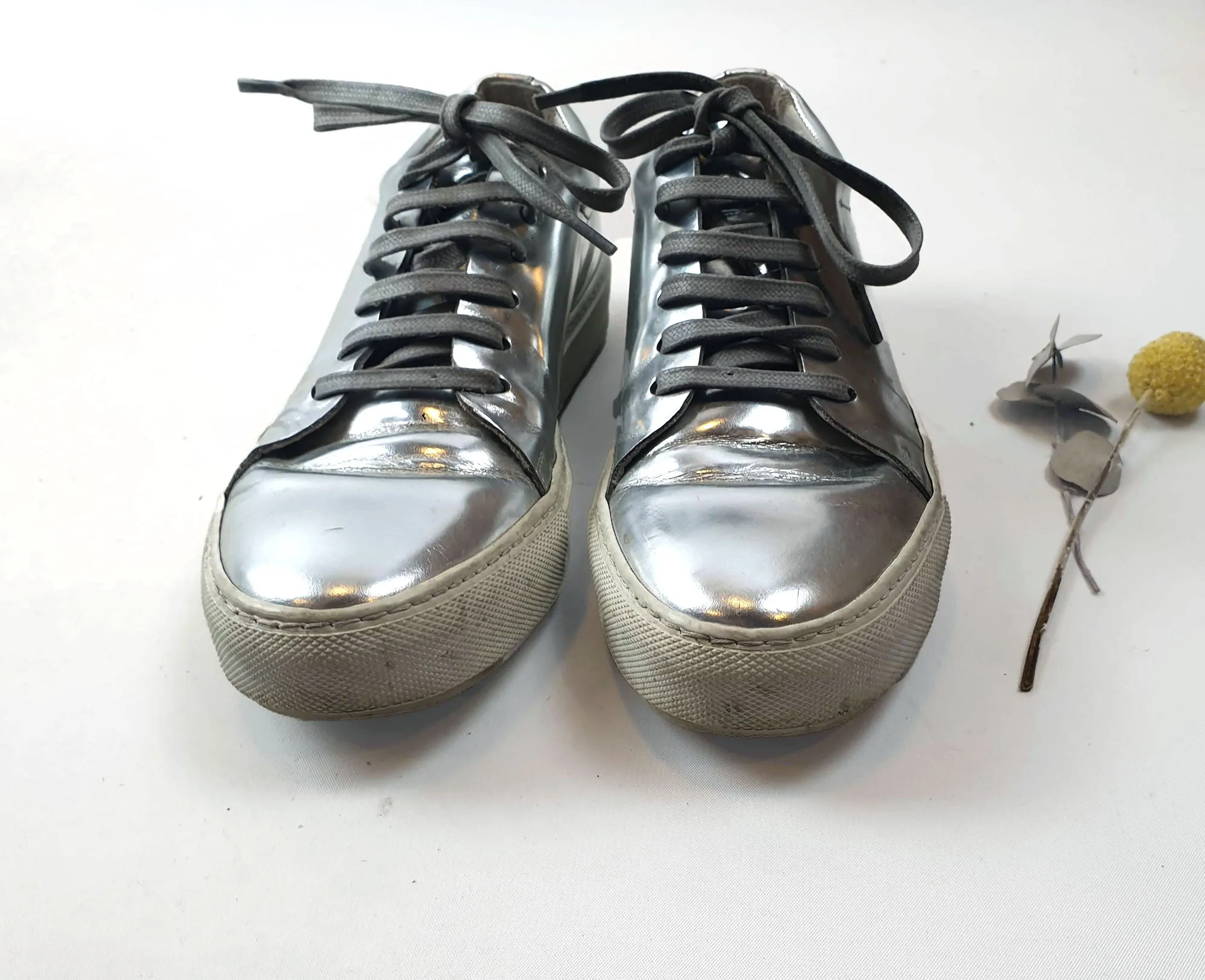 Acne Studios silver leather lace up shoes size 38