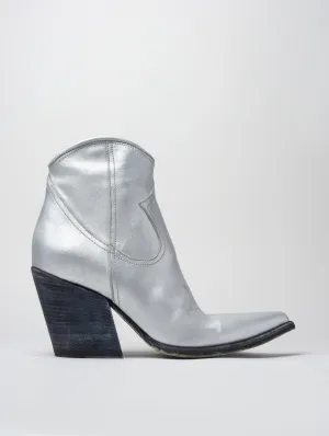 ALISON 80MM ANKLE BOOT IN DISTRESSED SILVER LEATHER - Woman