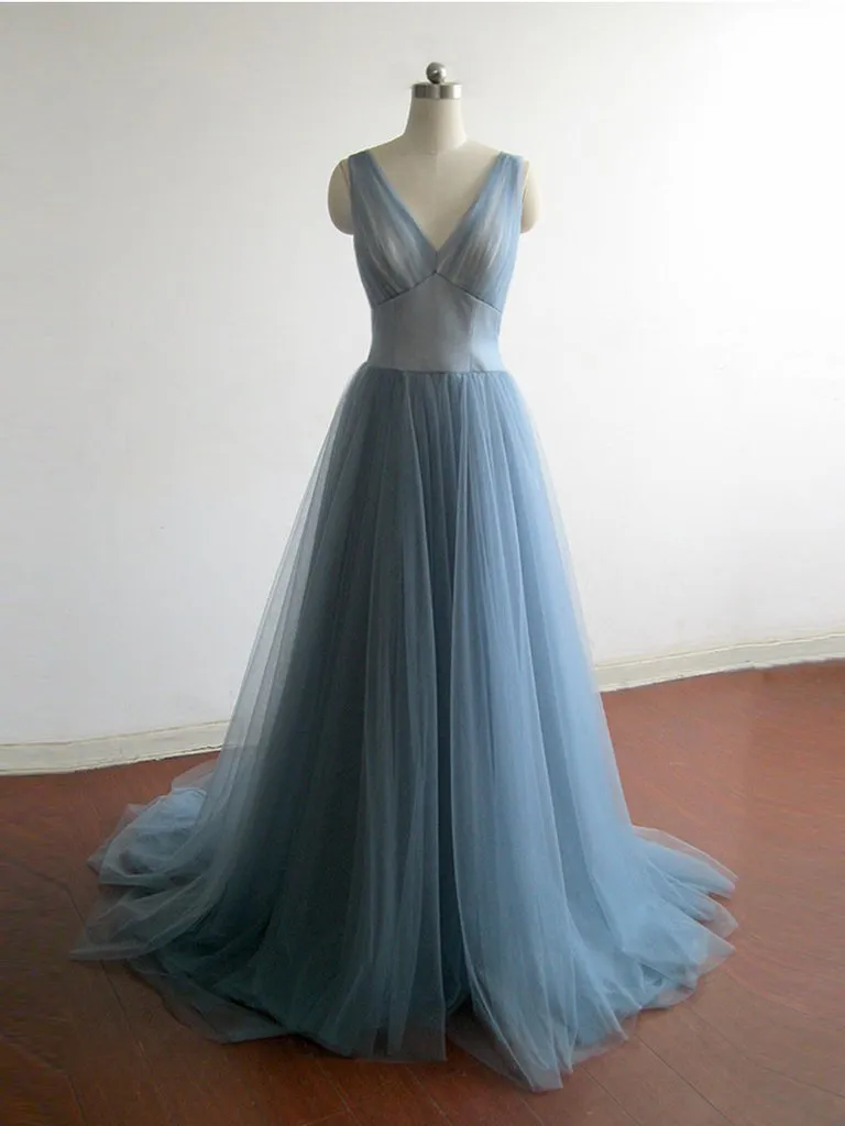 Anneprom A-line V-neck Long Prom Dresses Cheap Bridesmaid Dress APP0472