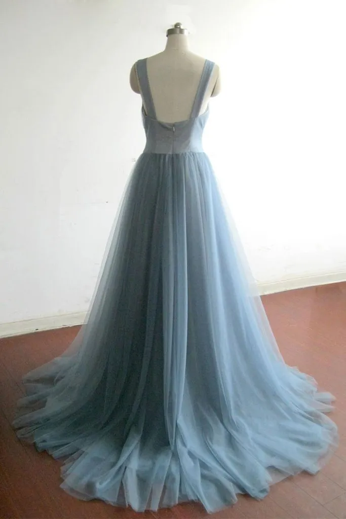 Anneprom A-line V-neck Long Prom Dresses Cheap Bridesmaid Dress APP0472