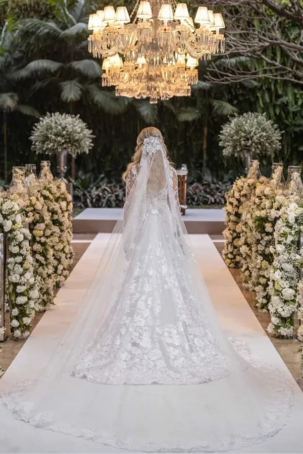 Ball Gown Lace Wedding Dress With Detachable Long Sleeves Bolero TN358