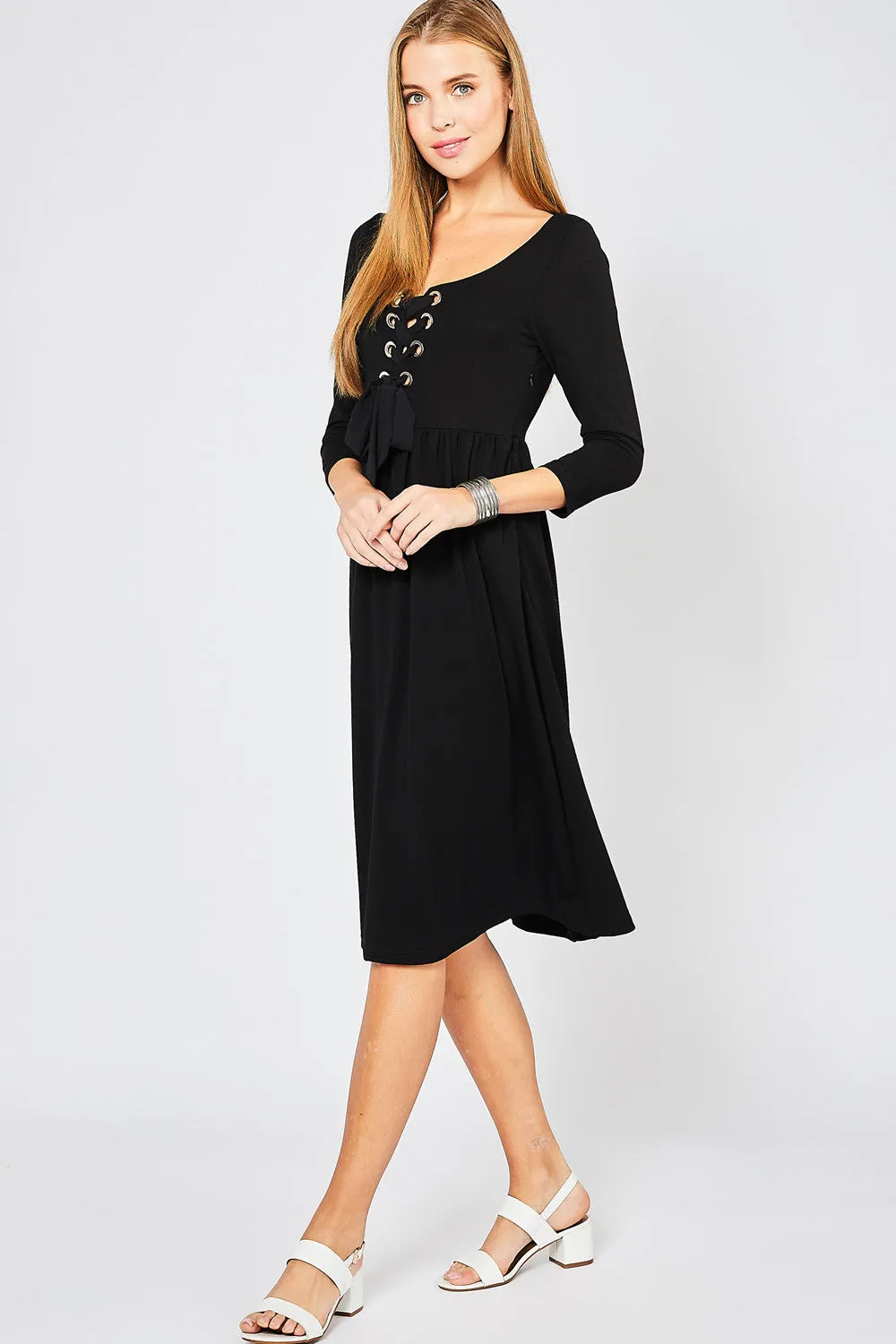 Basic Black Lace Up Dress