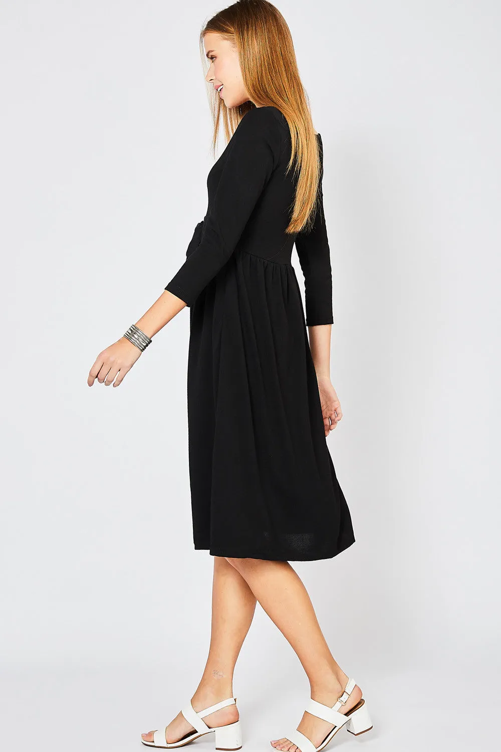 Basic Black Lace Up Dress