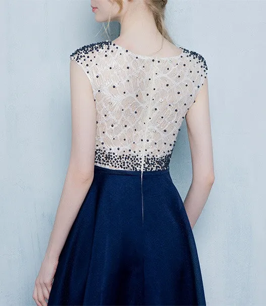 Beautiful Dark Blue Long Beading Zipper Back Prom Dress K724