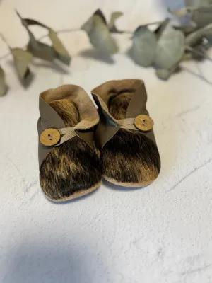 Button Bootie - Mink Leather and Cowhide