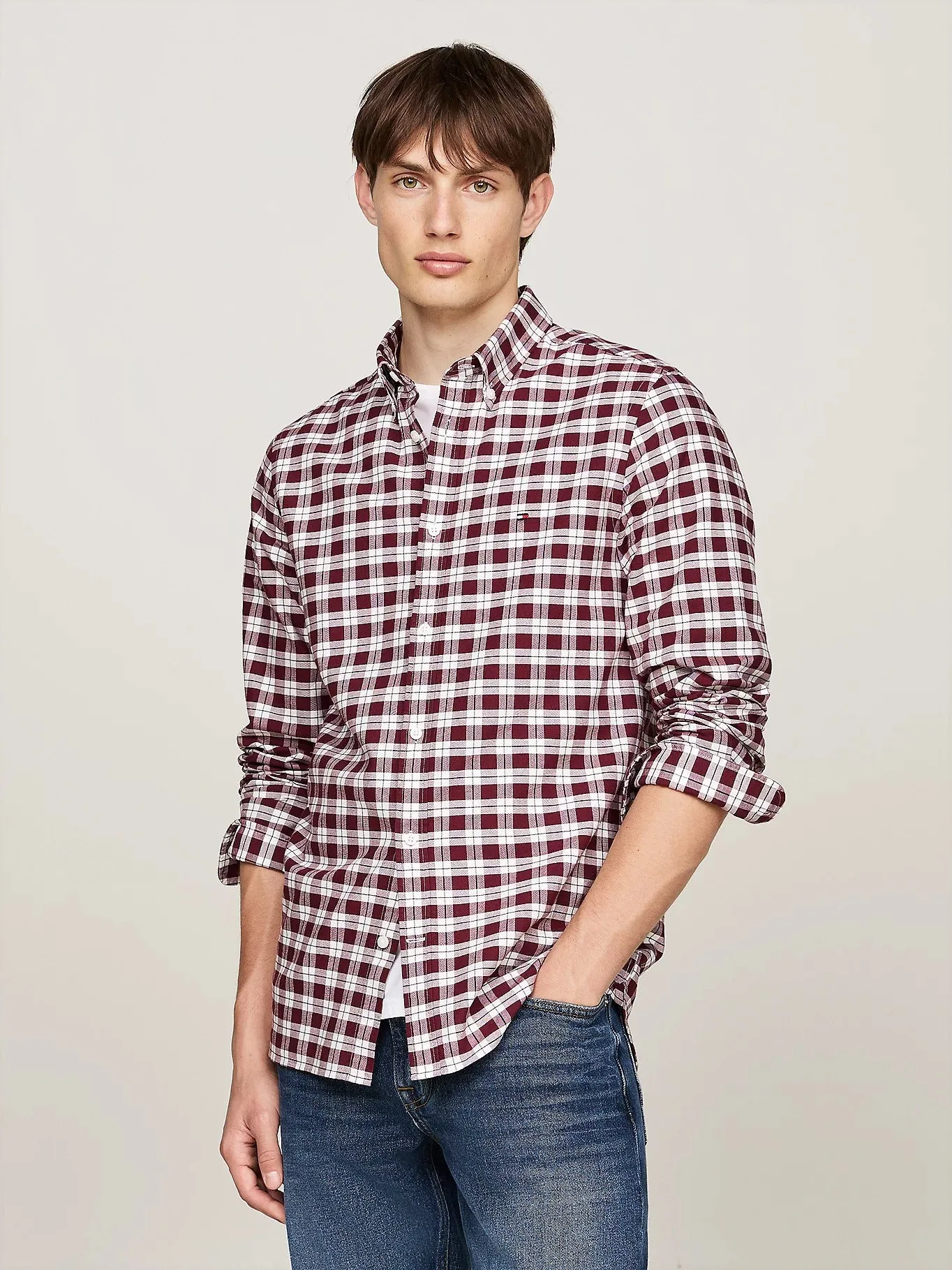 Check Slim Fit Oxford Shirt in Indigo