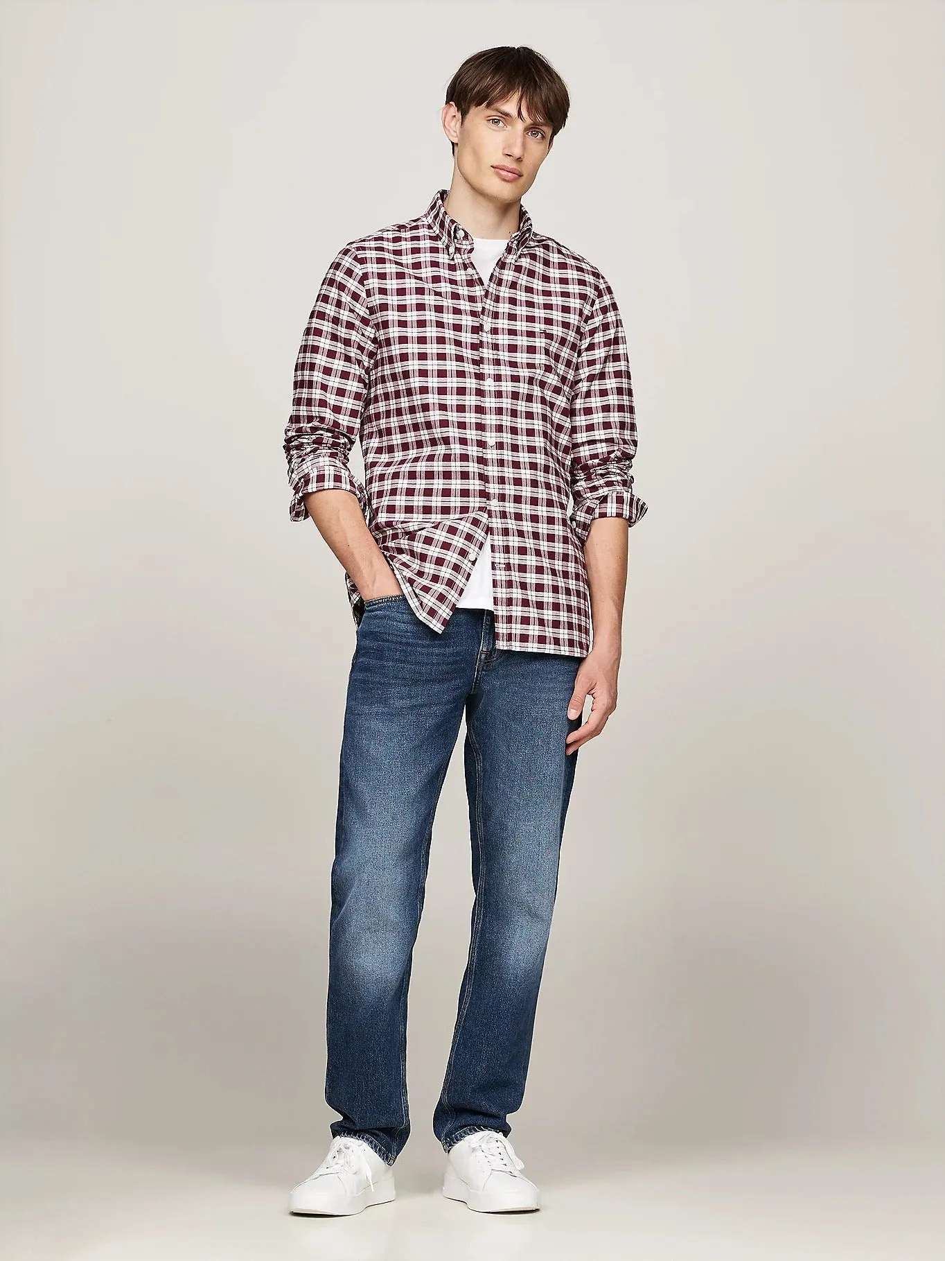 Check Slim Fit Oxford Shirt in Indigo