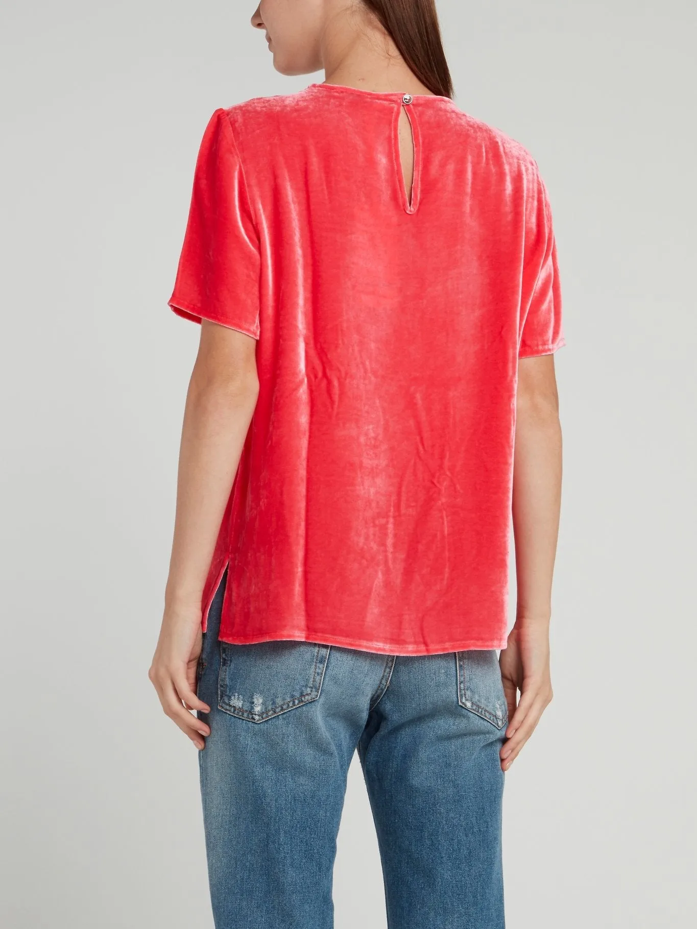 Coral Keyhole Back Velvet Top