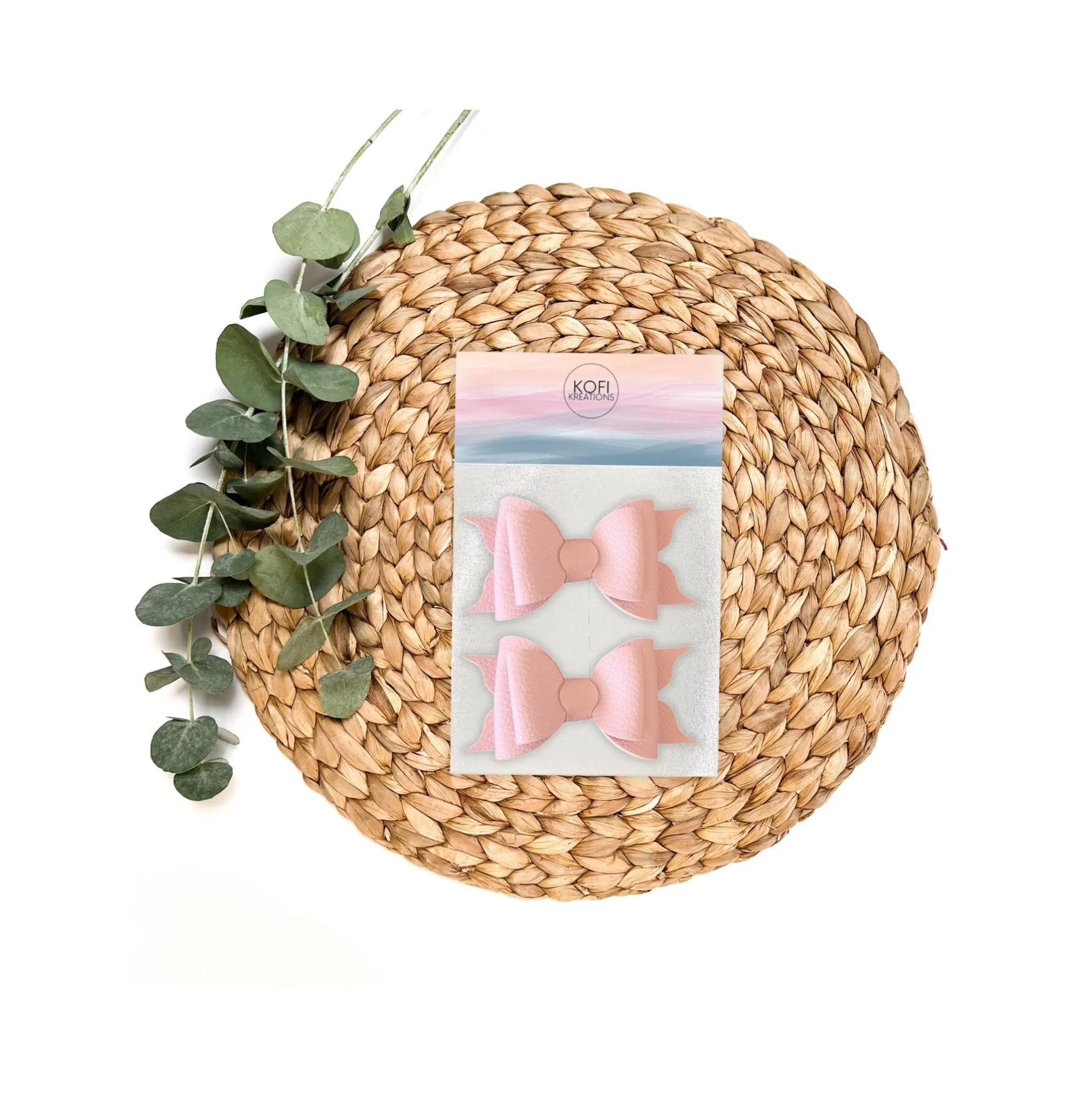 Ella - Crepe Pink - Faux Leather Hair Bow
