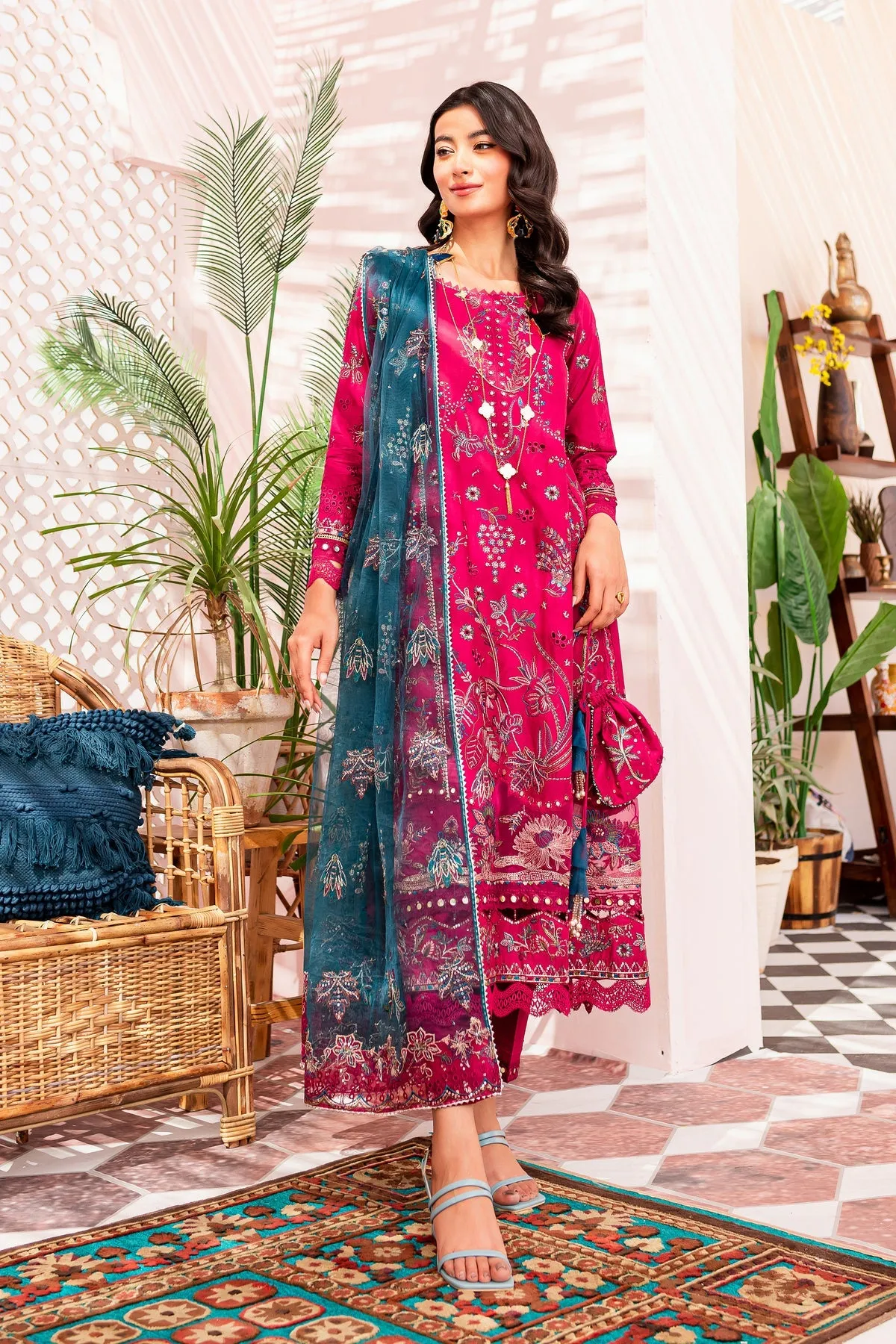 Embroidered Pakistani Eid Dress in Kameez Trouser Style