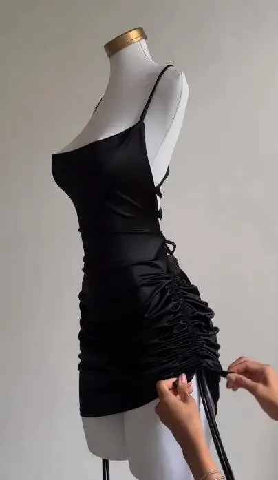 Explosive Cross-Border Summer Dress Halter Lace-Up High Sense Spice Bag Hip Skirt