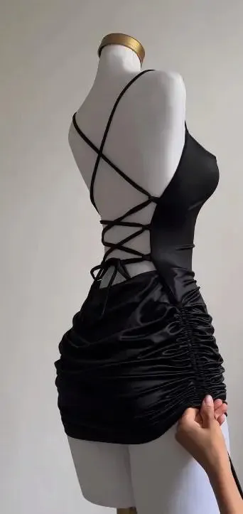 Explosive Cross-Border Summer Dress Halter Lace-Up High Sense Spice Bag Hip Skirt