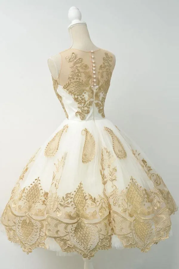Fabulous White Homecoming Dress  Jewel Knee-Length Lace Appliques TR0099