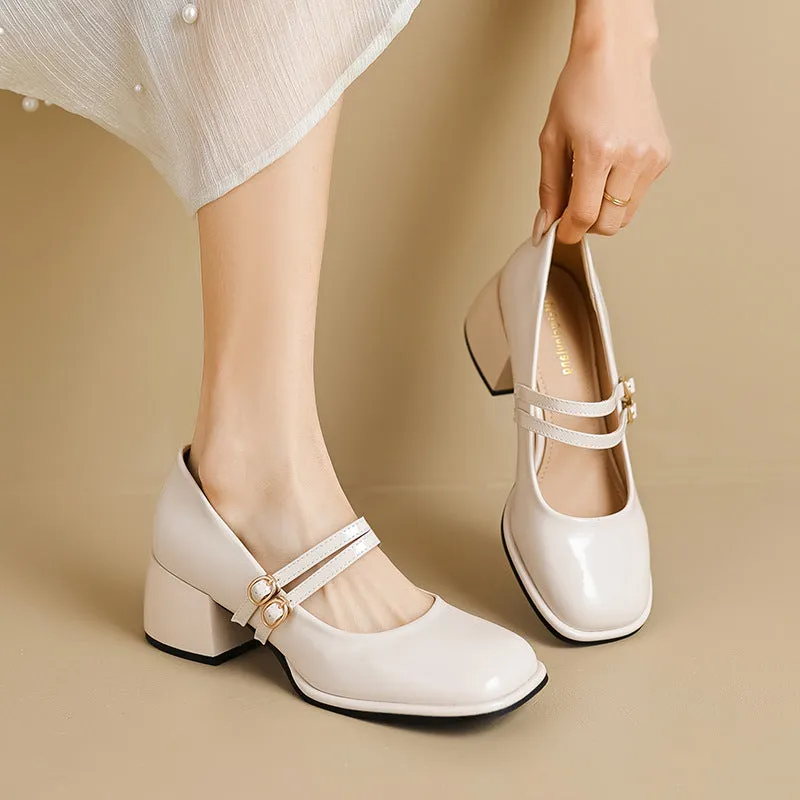 French Mary Jane Shoes Thick Heel Retro Women's Shoes