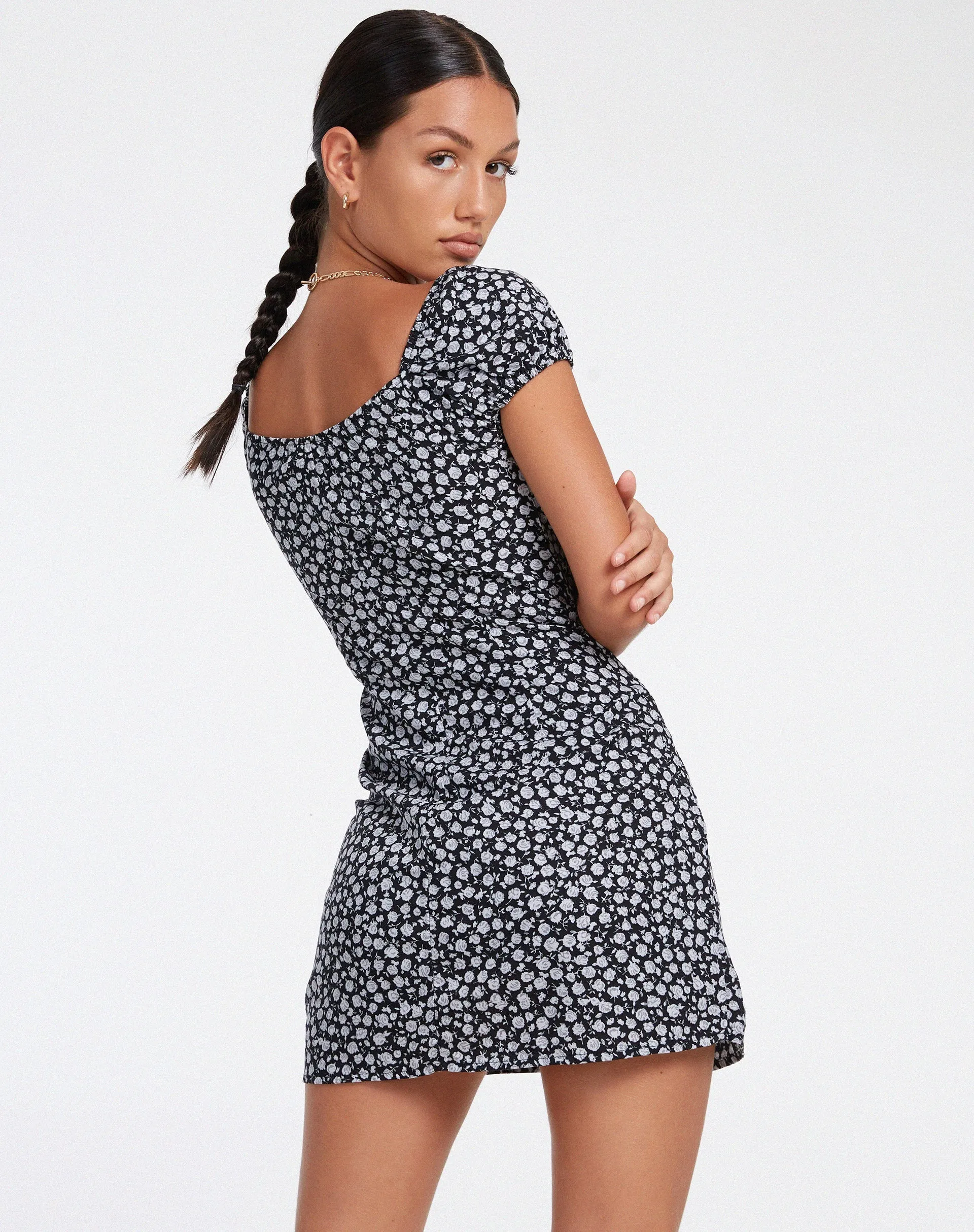 Gaval Mini Dress in Ditsy Rose Black