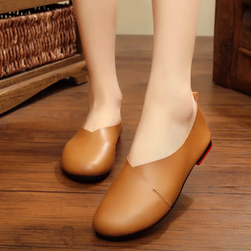 Genuine Leather Retro Women's Shoes Handmade Comfortable Flats