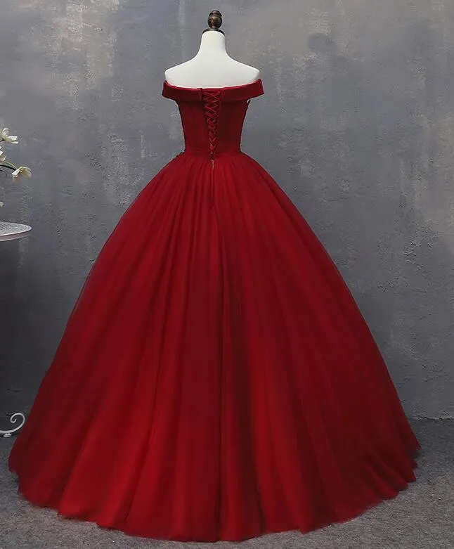 Glam Tulle Wine Red Formal Dress , Handmade Lace-up Party Dresses, Prom Gowns