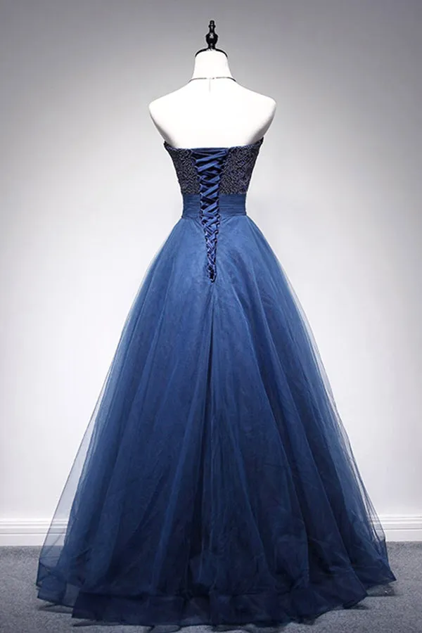 Gorgeous Tulle A Line Beaded Sweetheart Long Prom Dresses Formal Dress, SP343