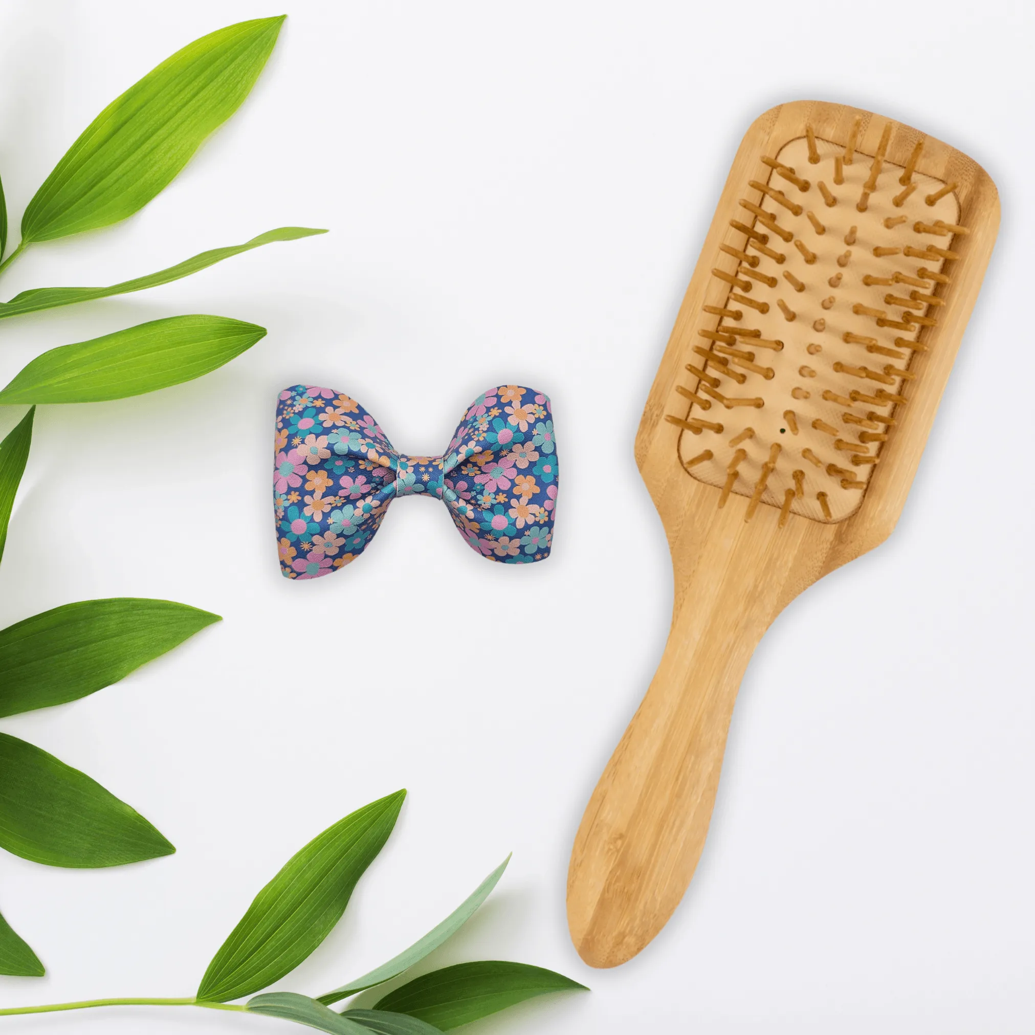 Green Leaf Flower Pinch Hair Bow