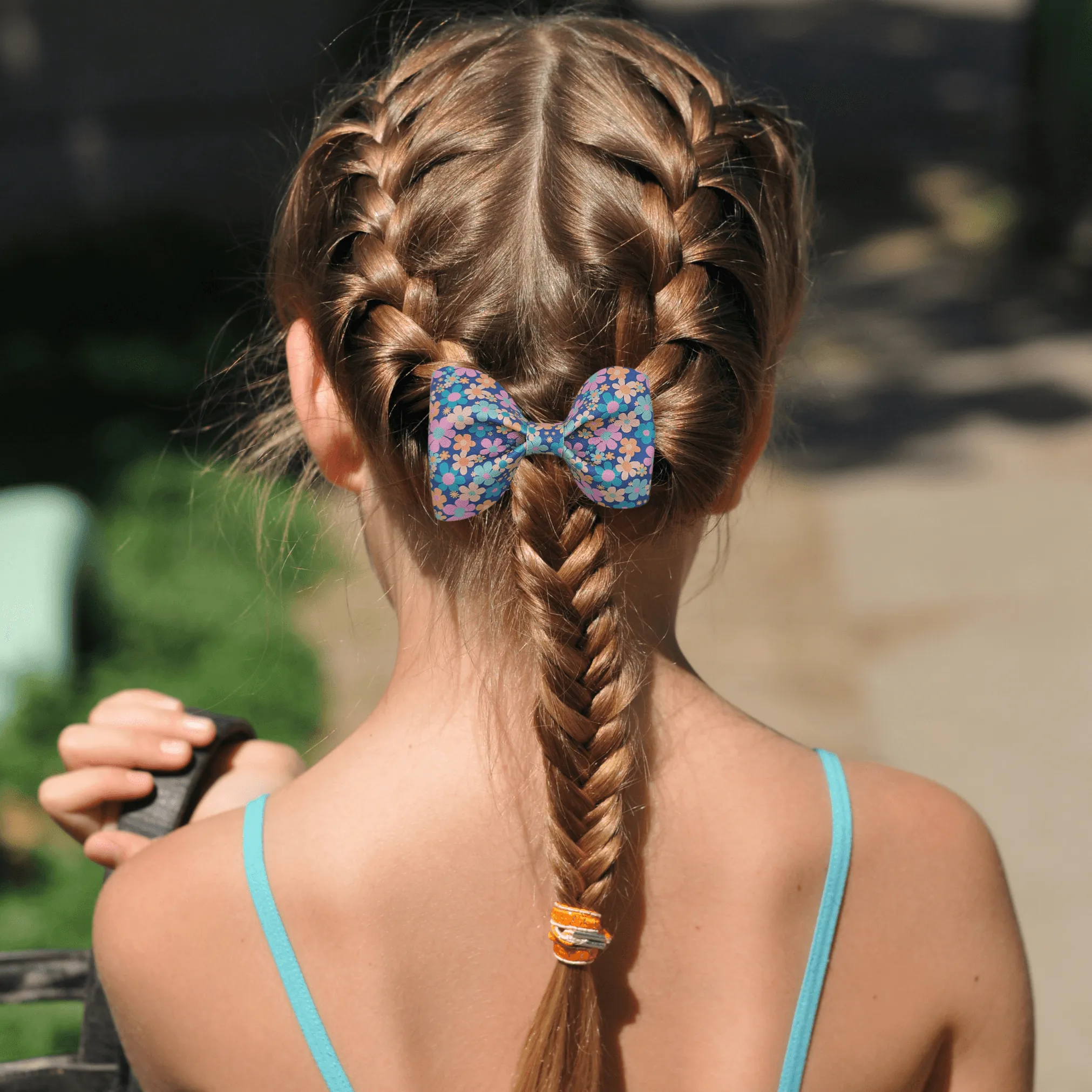 Green Leaf Flower Pinch Hair Bow