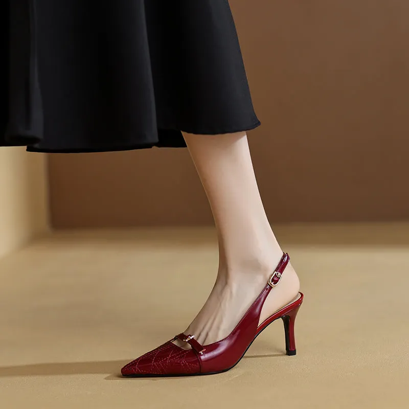 Hawa Kitten Heel Slingback Shoes Burgundy
