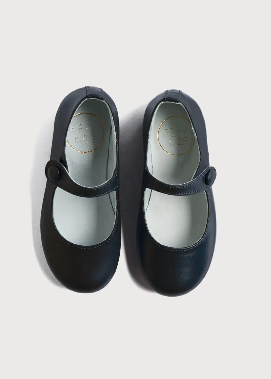 Leather Mary Jane Shoes in Navy (24-35EU)