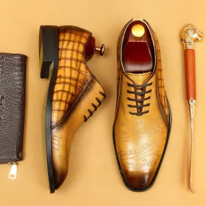 Leather Shoes Men's First Layer Cowhide Leather Vintage Crocodile Pattern Oxford Shoes Business Formal Wear Groom Wedding Shoes68870