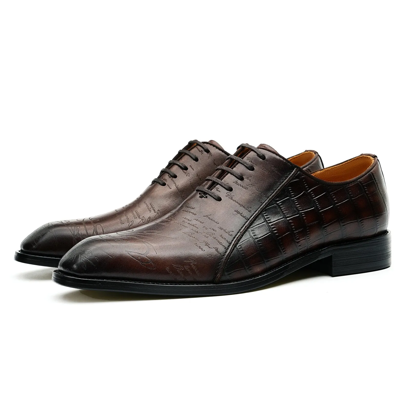 Leather Shoes Men's First Layer Cowhide Leather Vintage Crocodile Pattern Oxford Shoes Business Formal Wear Groom Wedding Shoes68870