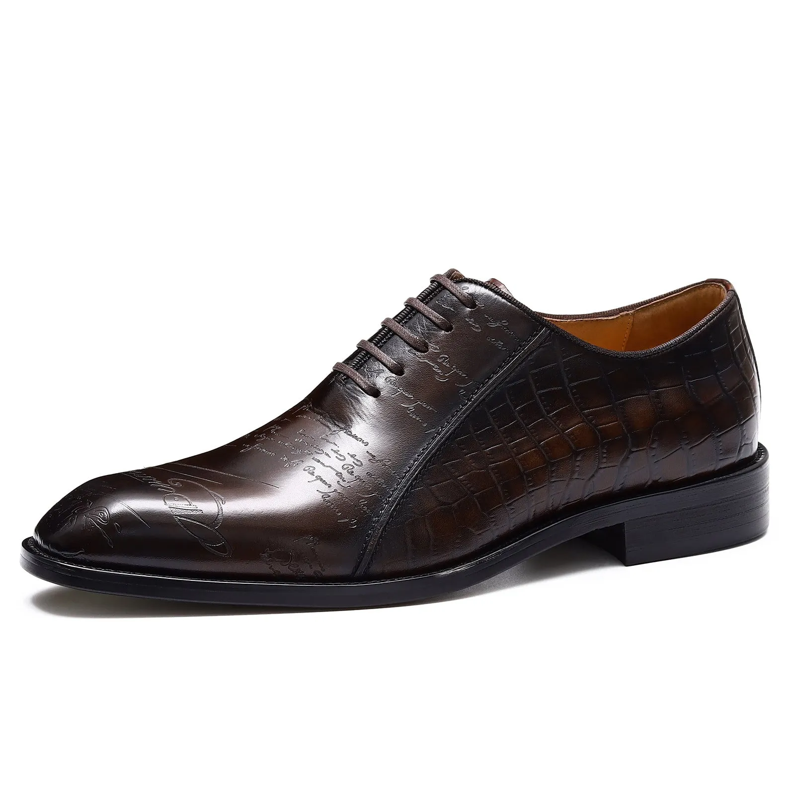 Leather Shoes Men's First Layer Cowhide Leather Vintage Crocodile Pattern Oxford Shoes Business Formal Wear Groom Wedding Shoes68870