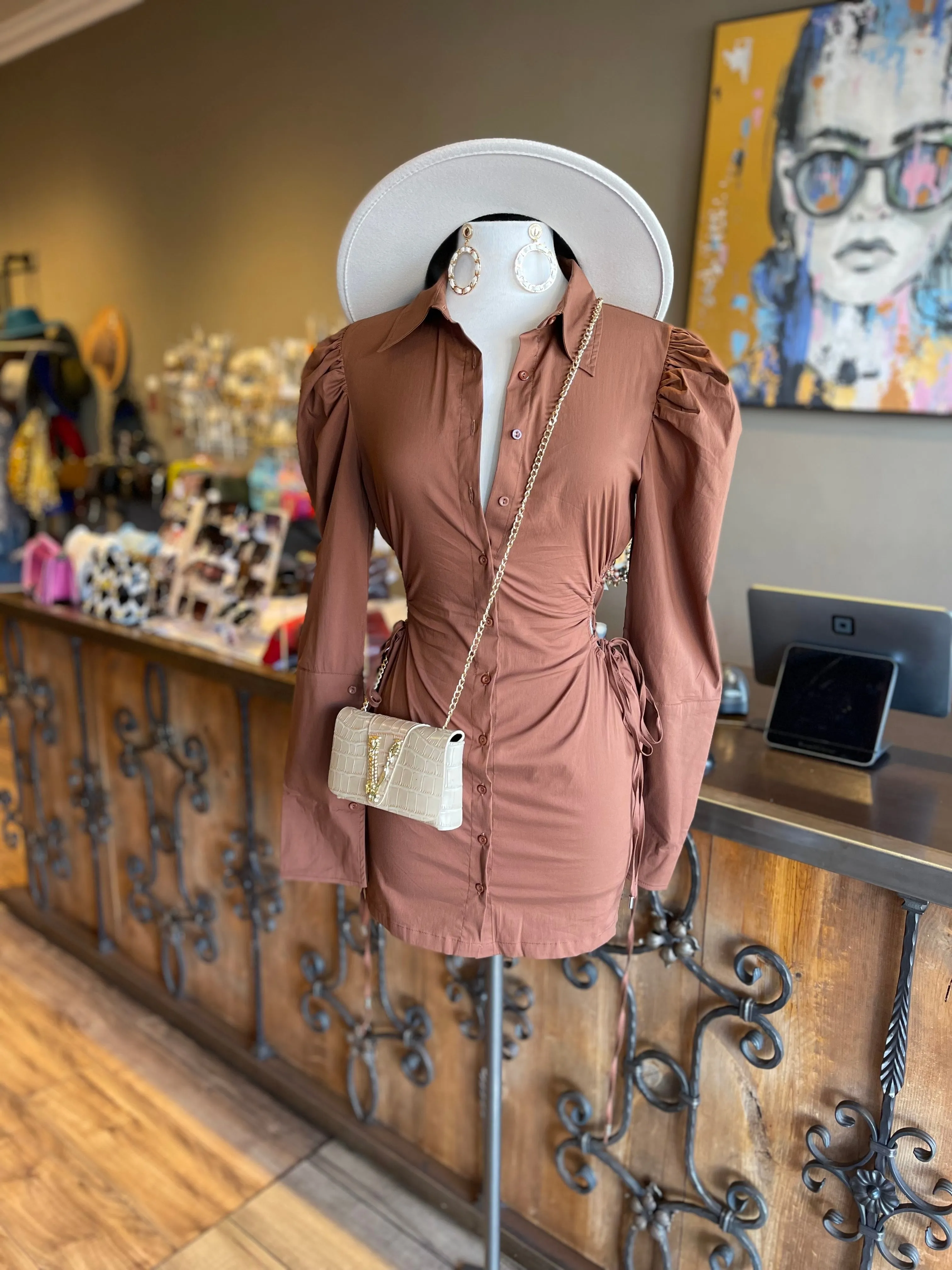 Long Sleeve Dress W Lace Up Side