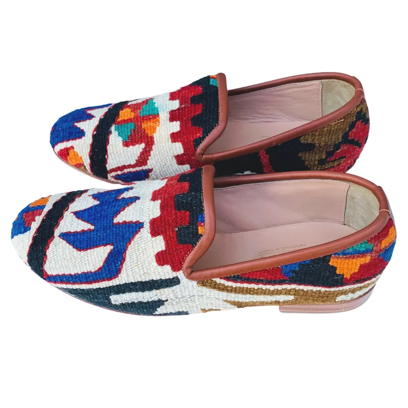 Men's Turkish Kilim Loafer White & Blue