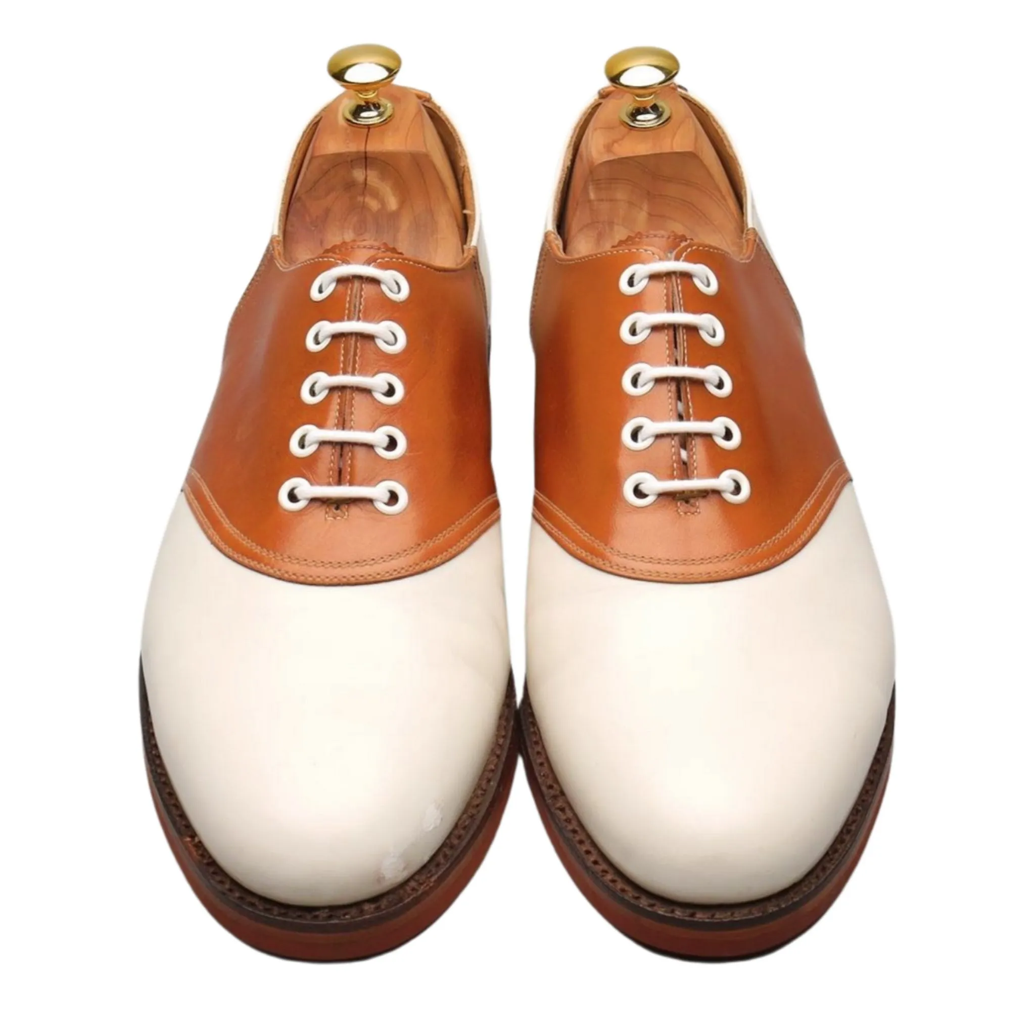 Ralph Lauren White and Tan Brown Leather Saddle Oxford UK 11 US 12 D