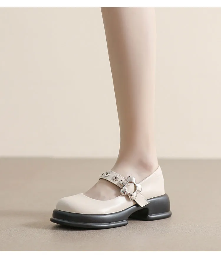 Retro Round Toe Thick Sole Mary Jane Shoes Thick Heel Women's Shoes