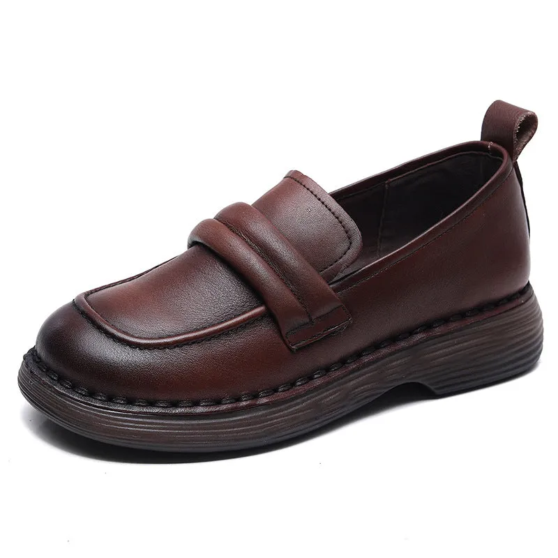 Retro Soft Sole Genuine Leather Handmade Ladies Shoe Cover Feet Round Toe Leather Shoes