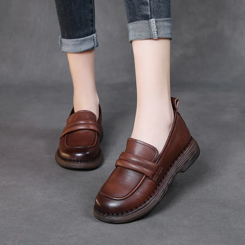 Retro Soft Sole Genuine Leather Handmade Ladies Shoe Cover Feet Round Toe Leather Shoes