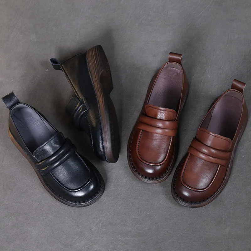 Retro Soft Sole Genuine Leather Handmade Ladies Shoe Cover Feet Round Toe Leather Shoes