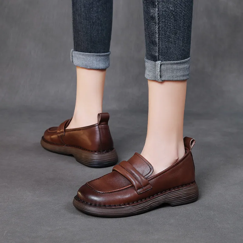 Retro Soft Sole Genuine Leather Handmade Ladies Shoe Cover Feet Round Toe Leather Shoes