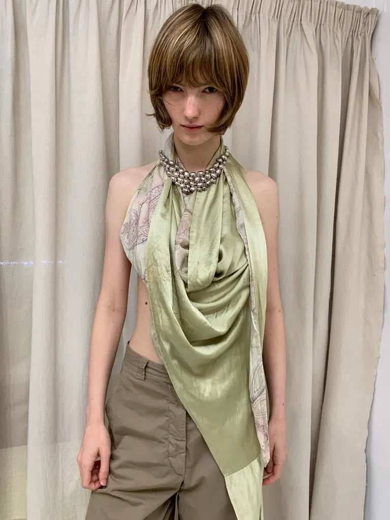 Reversible wrap top, paisley pistachio