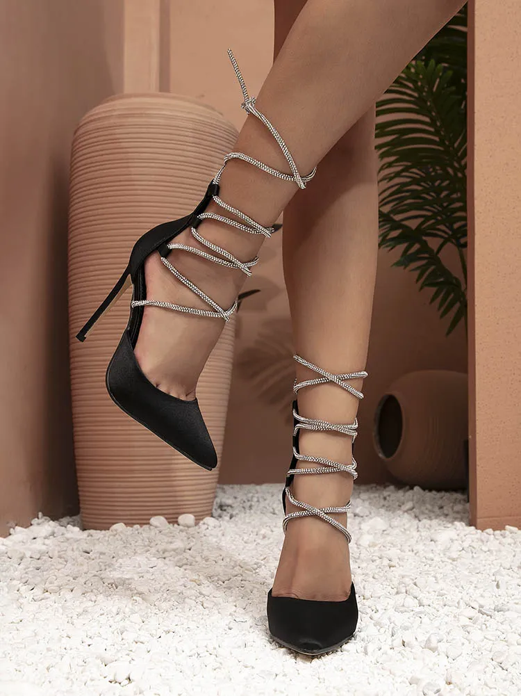 Rhinestone Lace-up Heels