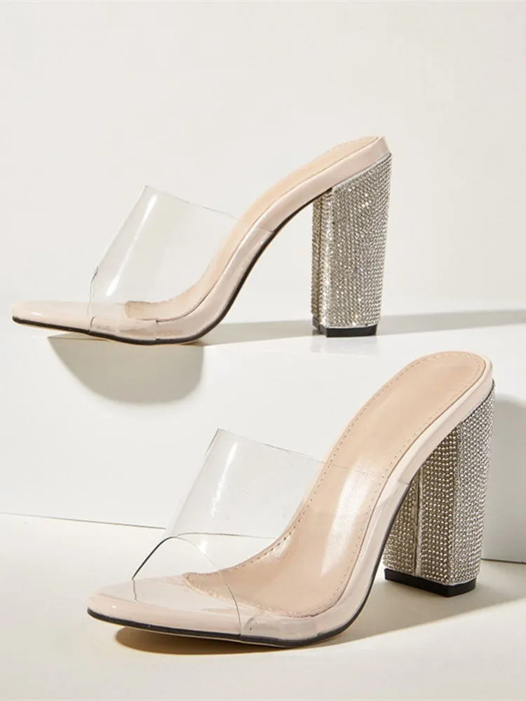 Rhinestones Transparent Chunky Heel