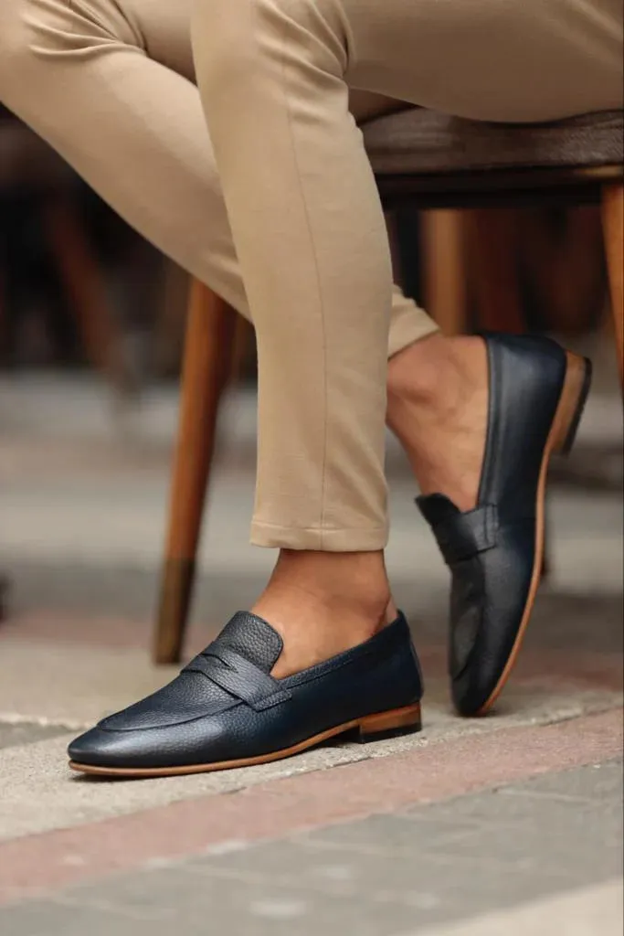 Sole Blue Leather Penny Loafer - Loafers Shoes