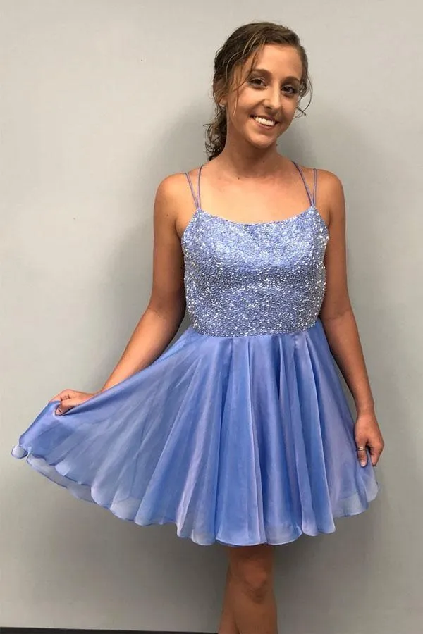 Sparkle Beading Blue Short Prom Dress Homecoming Dress HD0052
