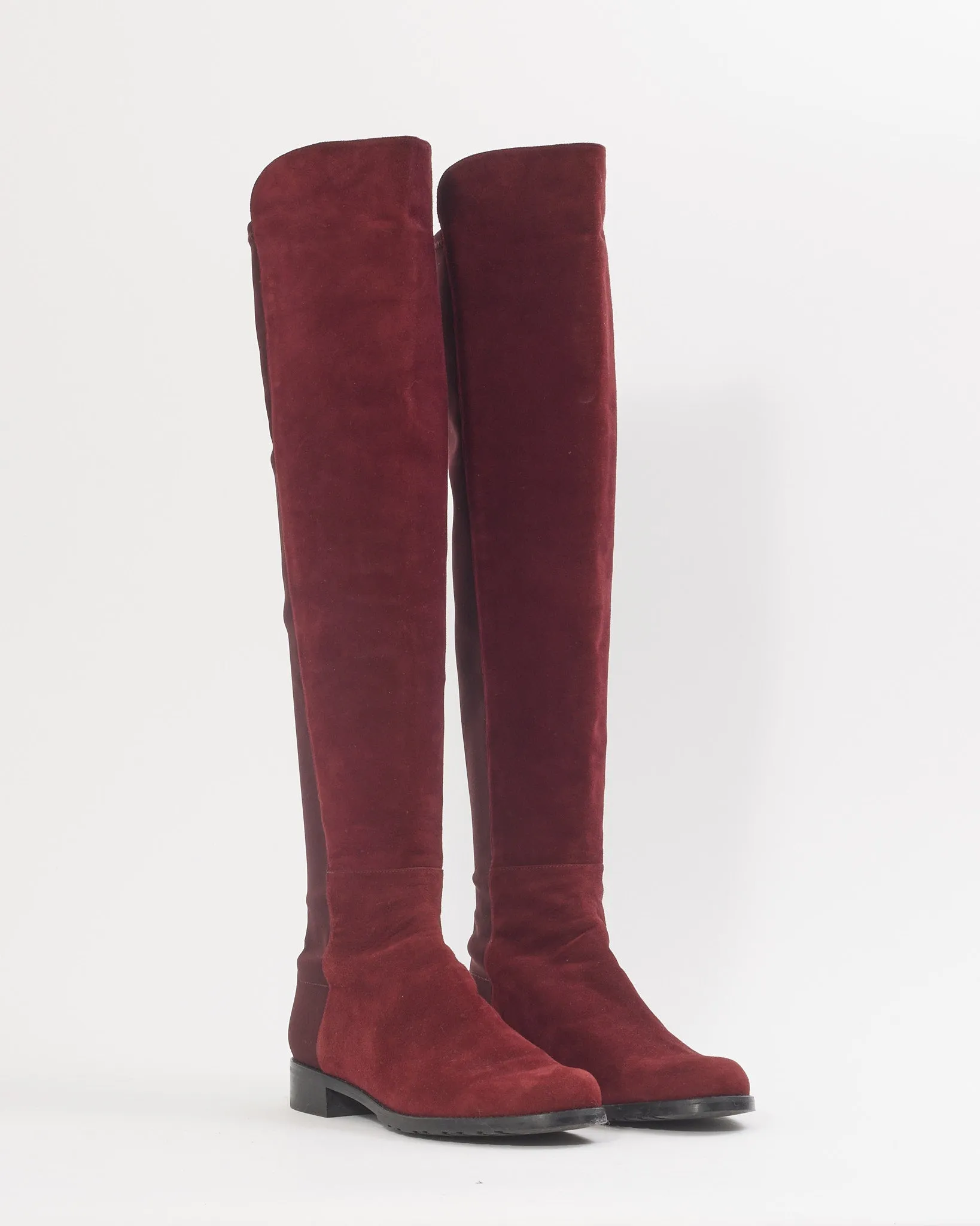 Stuart Weitzman Suede & Leather Burgundy Riding Boots - 8.5