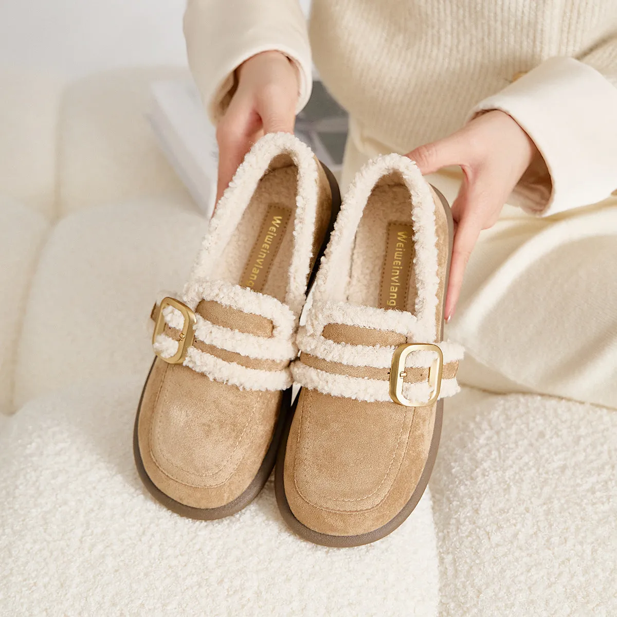 Thick-soled Velvet Shoes Women's Winter Slip-on Loafers