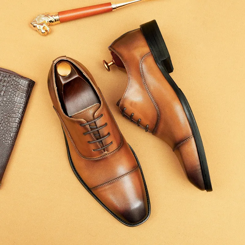 Top Layer Cowhide Men's Leather Shoes British Leather Shoes Men's Business Formal Wear Authentic Leather Square Toe Oxford Shoes Groom Wedding Shoes20613