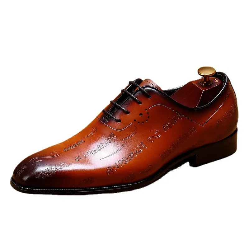 Top Layer Cowhide Men's Leather Shoes First Layer Cowhide Formal Leather Shoes Men's Leather Pointed Toe Business British Style Carved Oxford Shoes68157