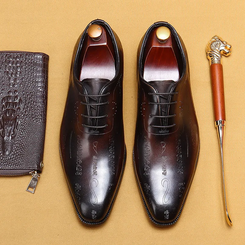 Top Layer Cowhide Men's Leather Shoes First Layer Cowhide Formal Leather Shoes Men's Leather Pointed Toe Business British Style Carved Oxford Shoes68157