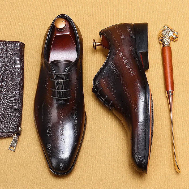 Top Layer Cowhide Men's Leather Shoes First Layer Cowhide Formal Leather Shoes Men's Leather Pointed Toe Business British Style Carved Oxford Shoes68157